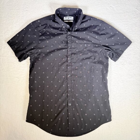 Billabong Mens Size M Black Button Down Drip-Dry Tailored Fit Stretch No iron - Picture 1 of 4